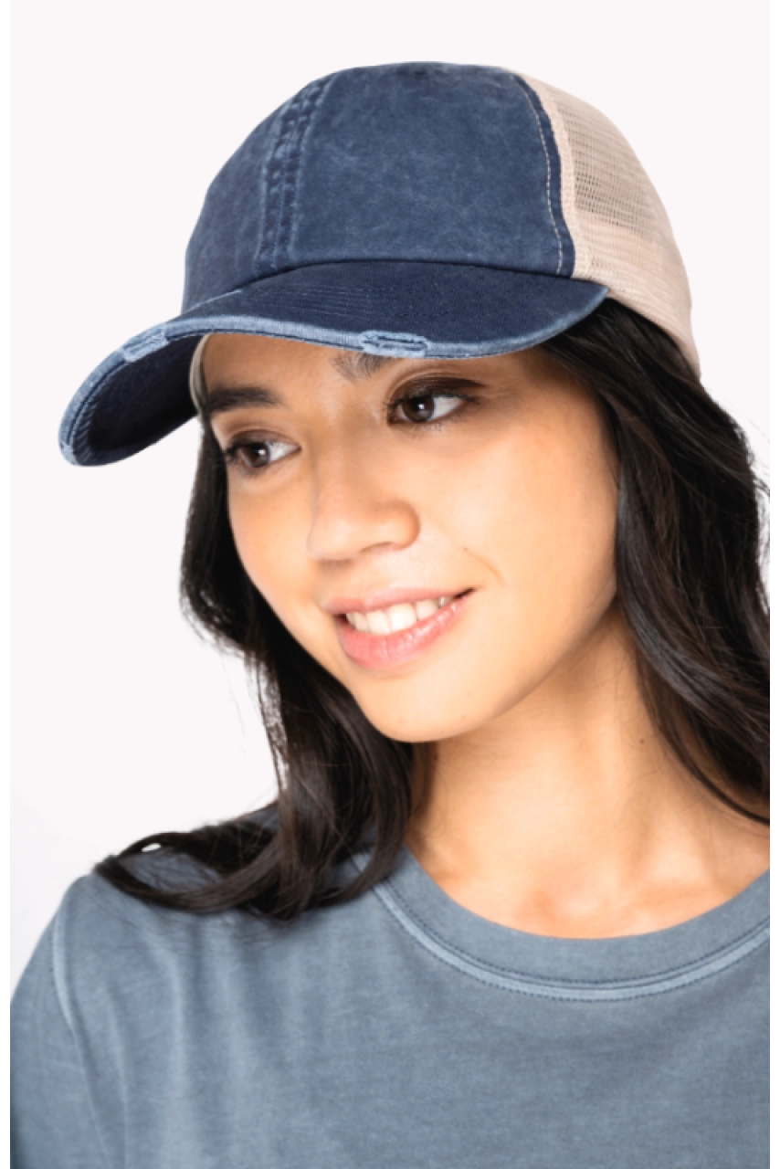 Casquette trucker écoresponsable effet déchiré unisexe