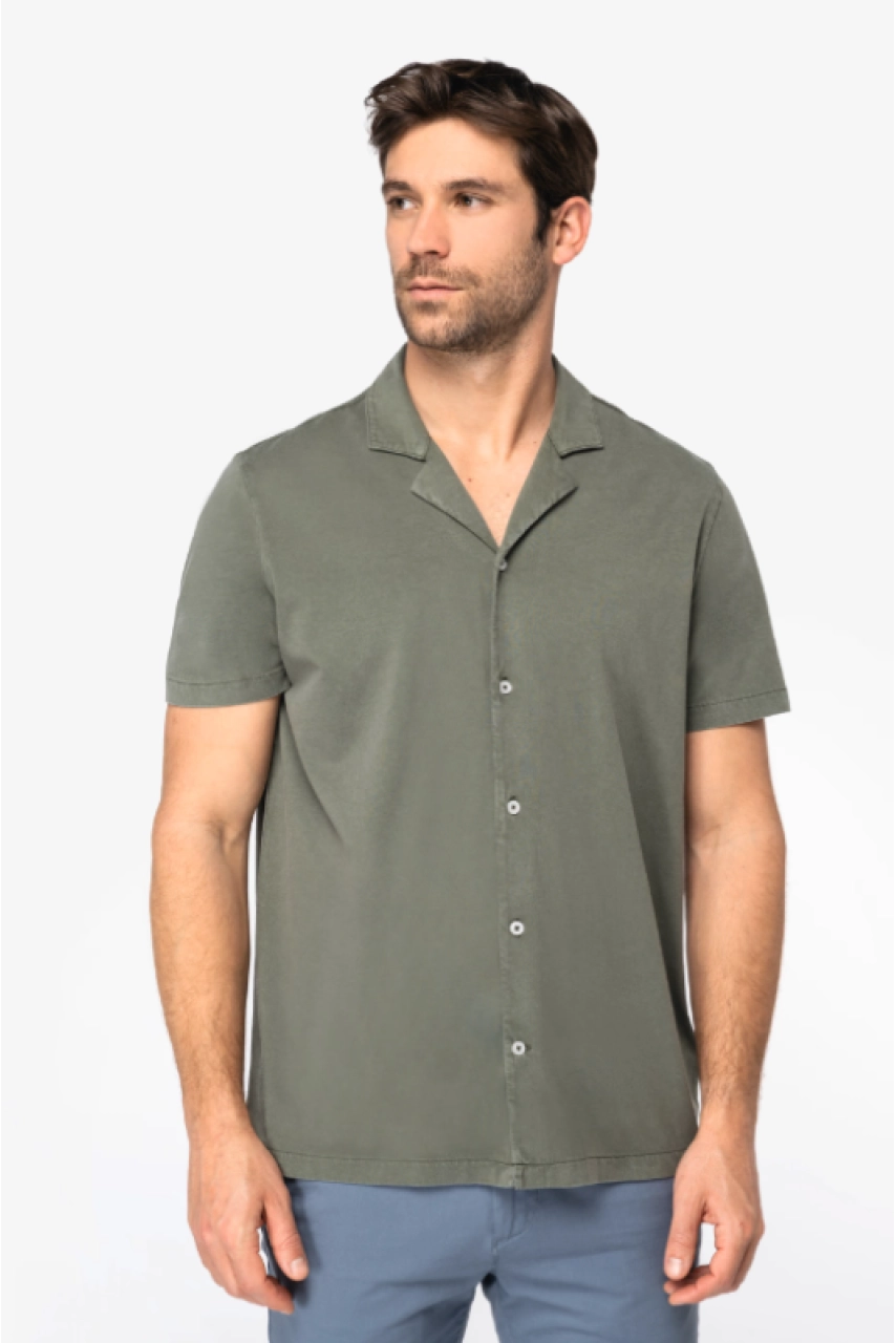 Chemise écoresponsable délavée en jersey manches courtes à col bowling homme