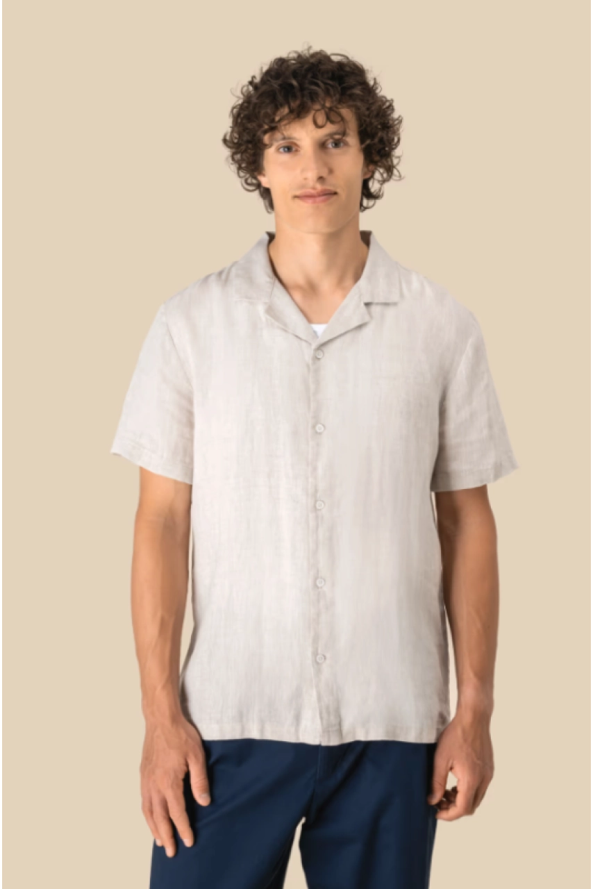 Chemise à col bowling en lin homme