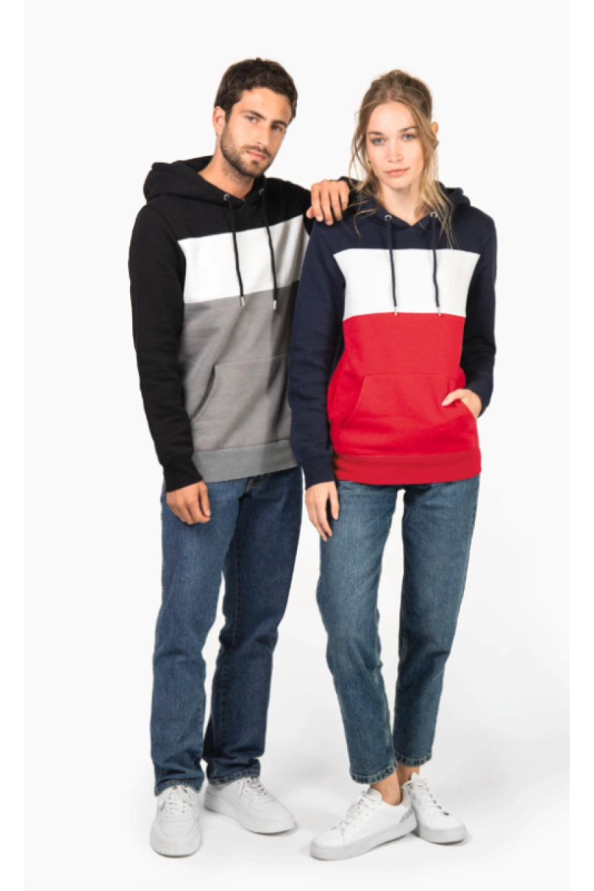 Sweat-shirt tricolore à capuche unisexe