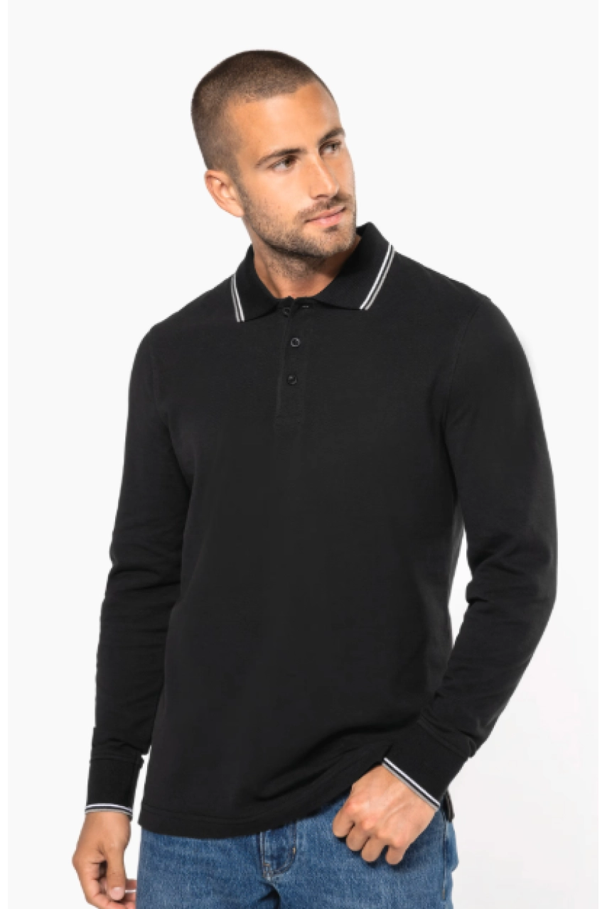 Polo maille piquée manches longues homme