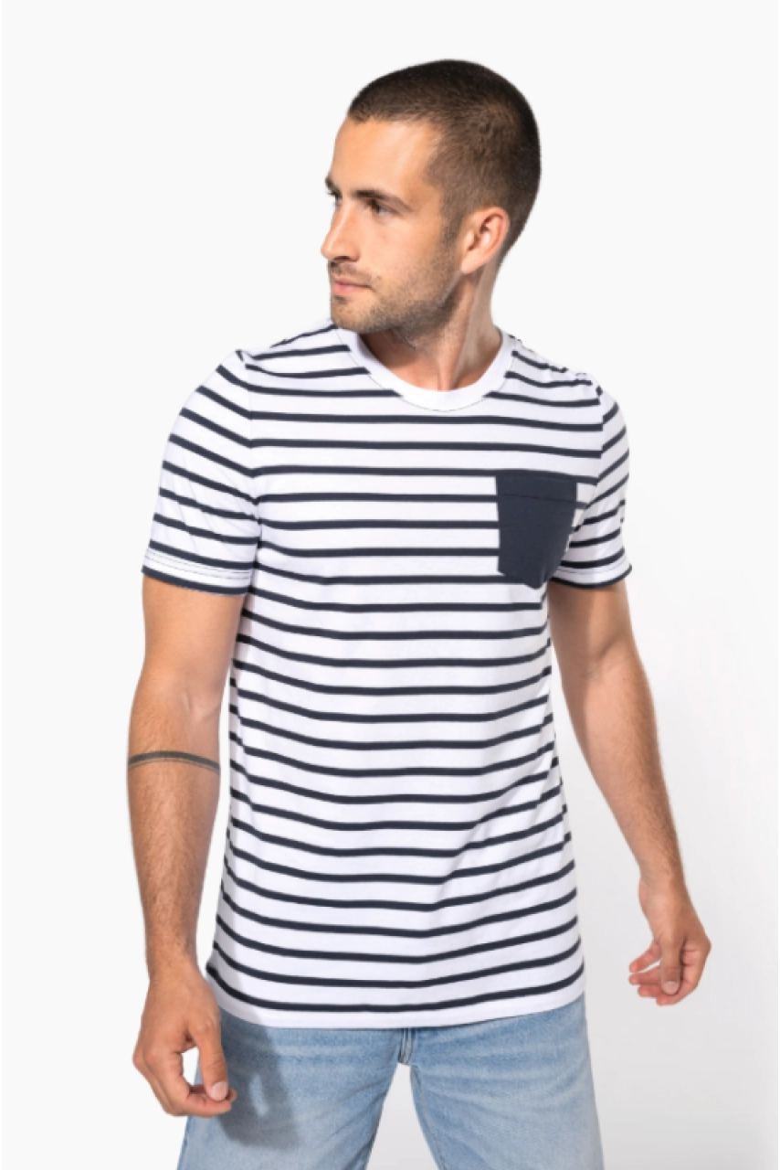 T-shirt rayé marin avec poche manches courtes homme